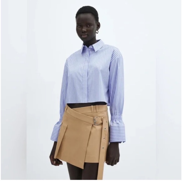 Mango Tan Wrap Mini Skirt with Asymmetrical Pleats - Picture 4 of 10